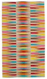 Gümgüm Modern Multi Pamuk Üstü Yün El Dokuma Kilim-198x363