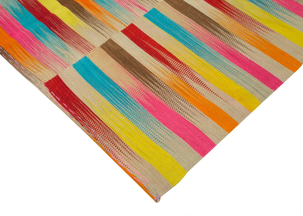 Gümgüm Modern Multi Pamuk Üstü Yün El Dokuma Kilim-198x363 - Görsel 4