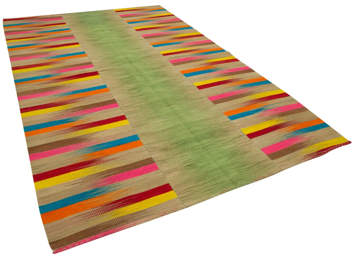 Gümgüm Modern Multi Pamuk Üstü Yün El Dokuma Kilim-211x332 - Görsel 2