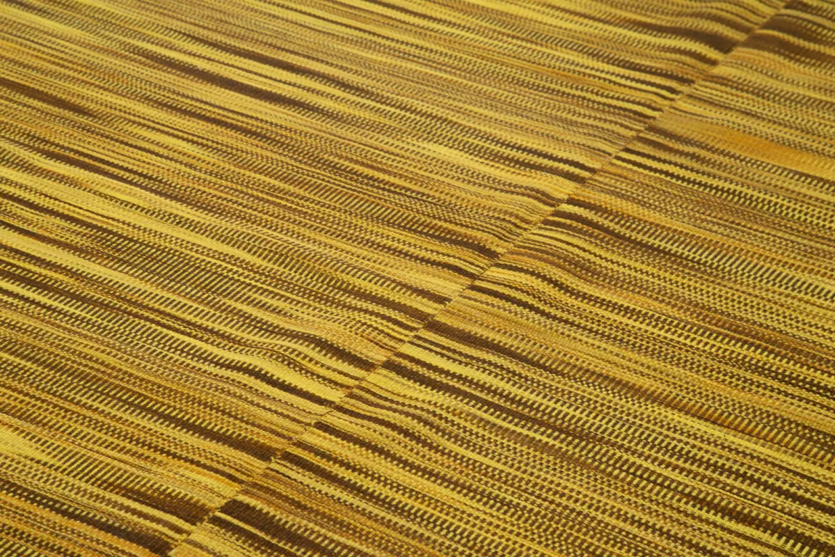 Gümgüm Modern Sarı Pamuk Üstü Yün El Dokuma Kilim-210x368 - Görsel 5