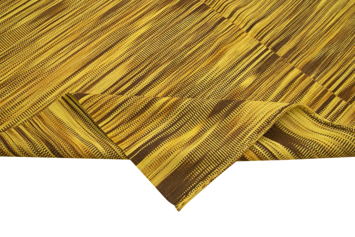 Gümgüm Modern Sarı Pamuk Üstü Yün El Dokuma Kilim-210x368 - Görsel 6