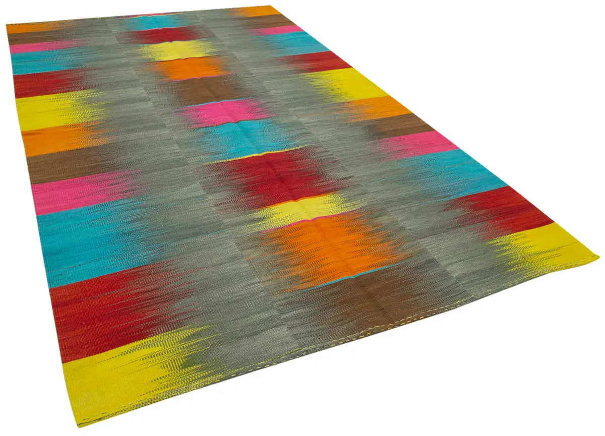 Gümgüm Modern Multi Pamuk Üstü Yün El Dokuma Kilim-210x339 - Görsel 2