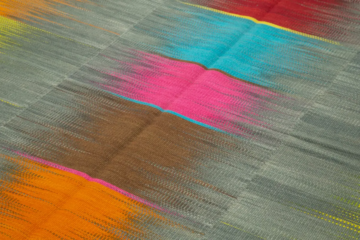 Gümgüm Modern Multi Pamuk Üstü Yün El Dokuma Kilim-210x339 - Görsel 5