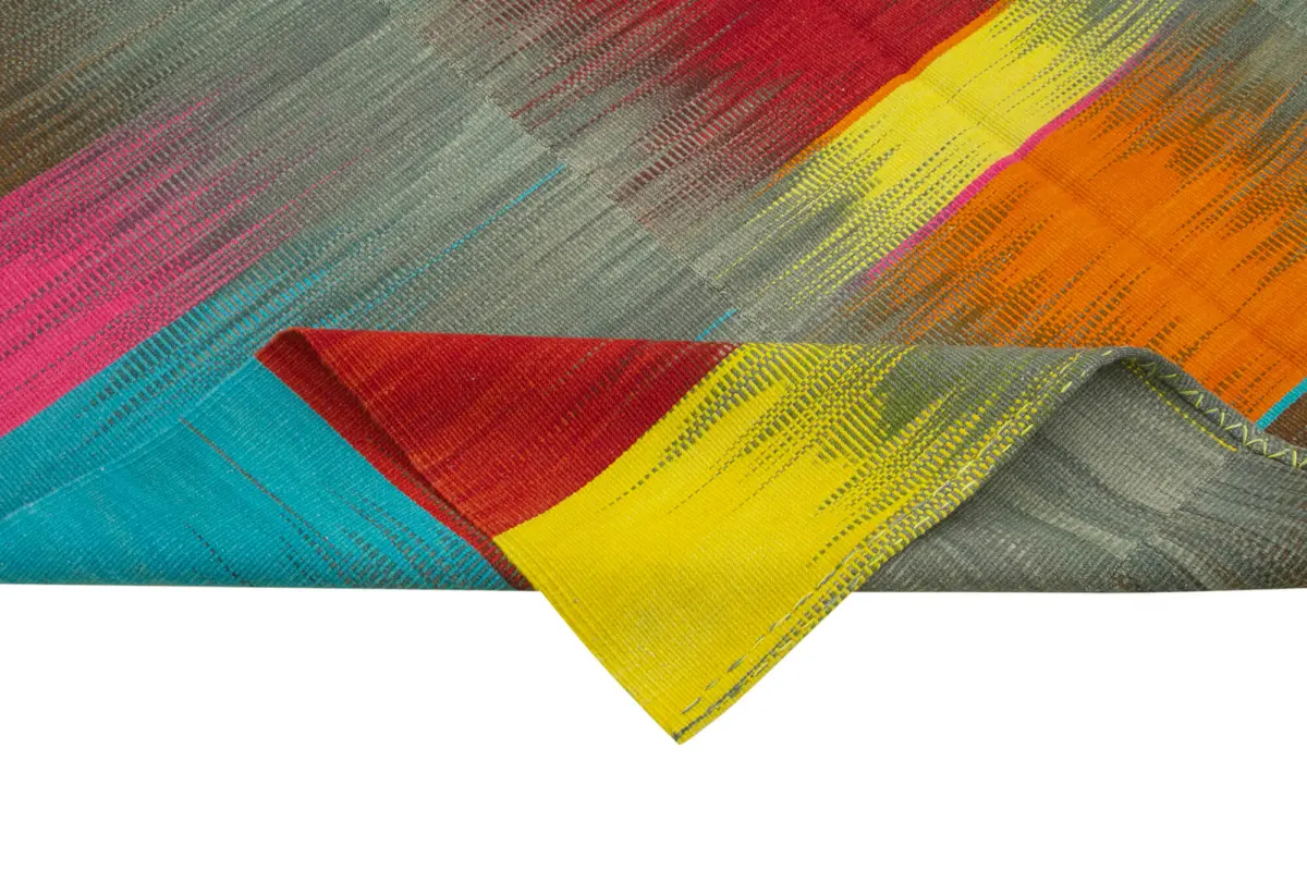 Gümgüm Modern Multi Pamuk Üstü Yün El Dokuma Kilim-210x339 - Görsel 6