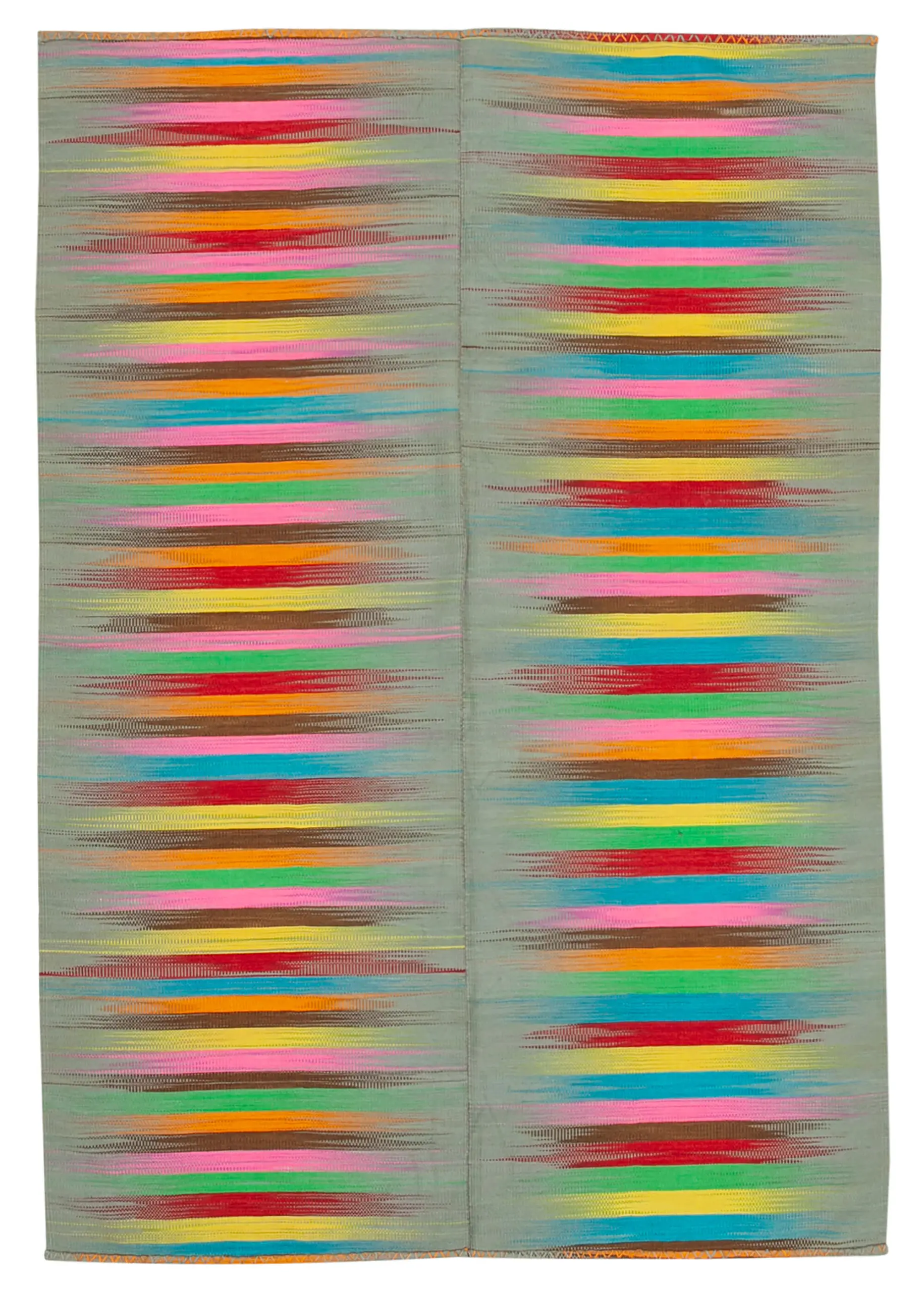 Gümgüm Modern Multi Pamuk Üstü Yün El Dokuma Kilim-203x295 - Görsel 1