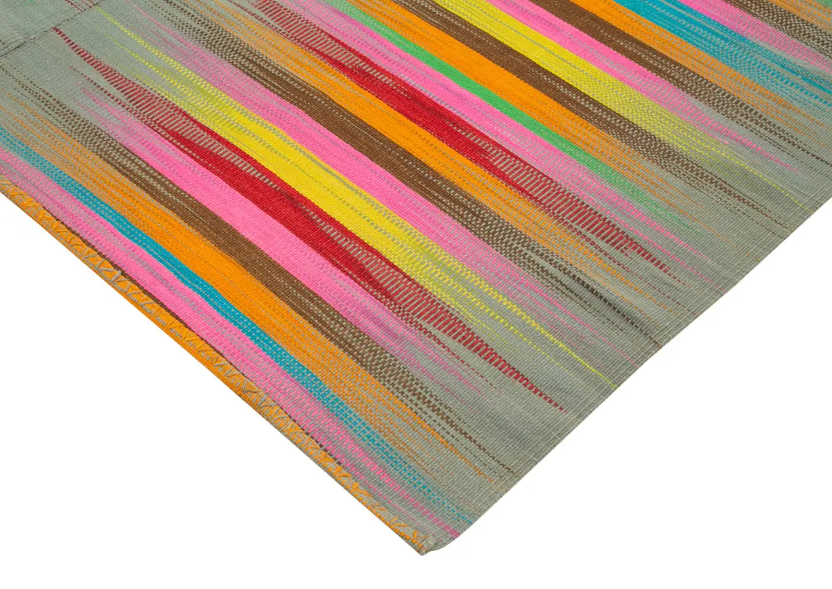 Gümgüm Modern Multi Pamuk Üstü Yün El Dokuma Kilim-203x295 - Görsel 4