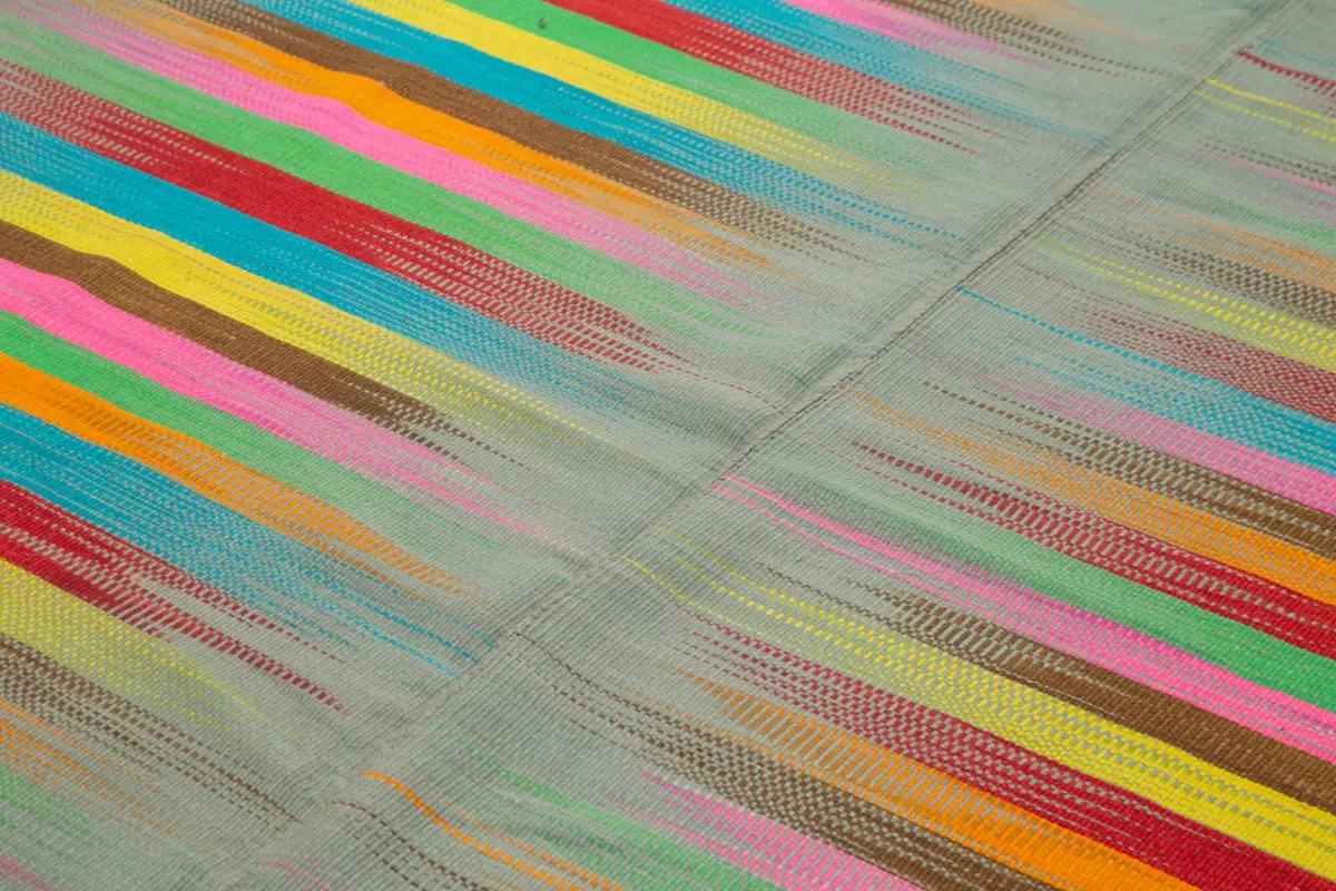 Gümgüm Modern Multi Pamuk Üstü Yün El Dokuma Kilim-203x295 - Görsel 5