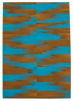 Gümgüm Modern Mavi Pamuk Üstü Yün El Dokuma Kilim-203x290