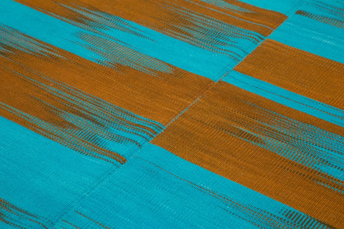 Gümgüm Modern Mavi Pamuk Üstü Yün El Dokuma Kilim-203x290 - Görsel 5