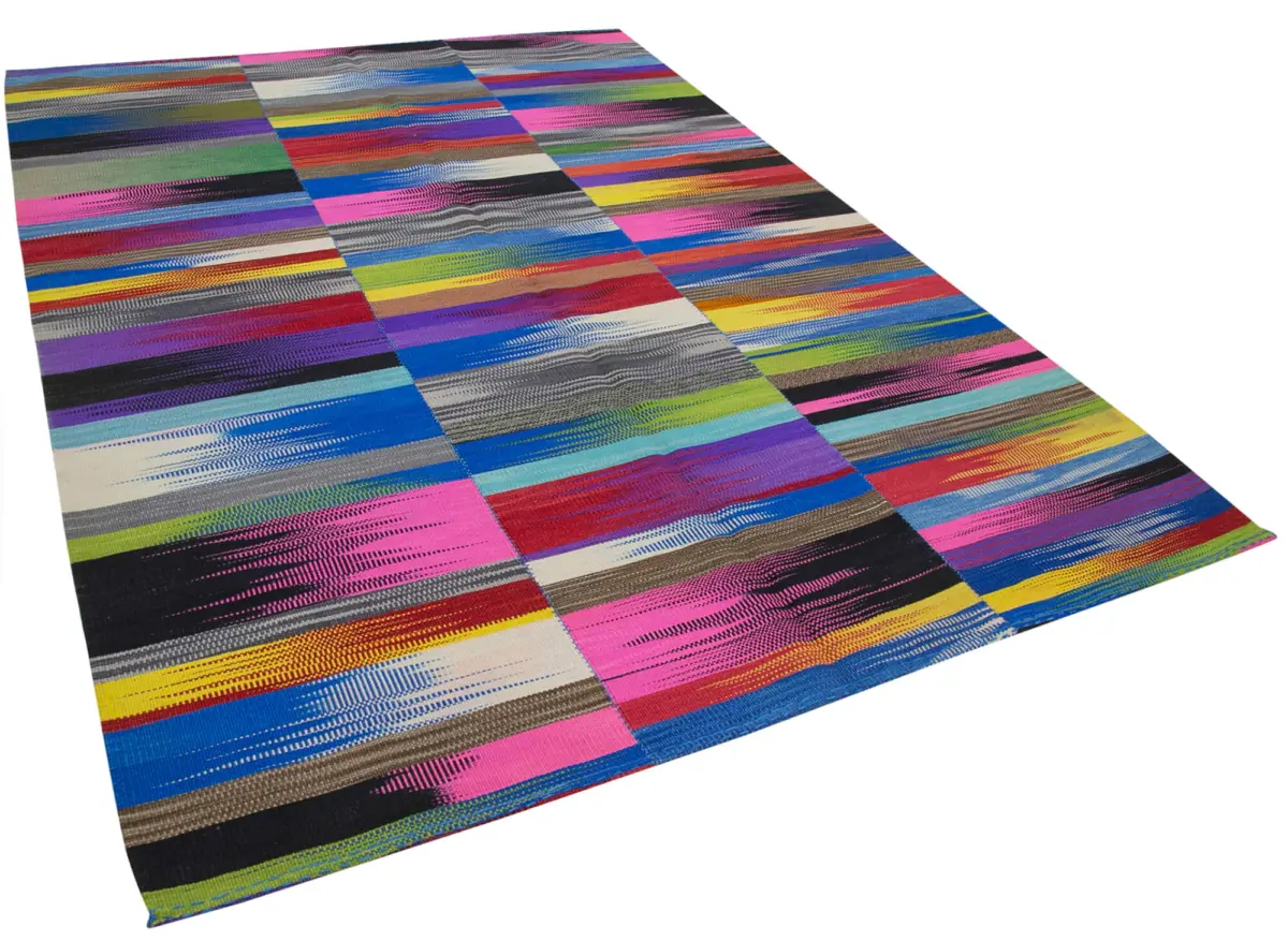 Gümgüm Modern Multi Pamuk Üstü Yün El Dokuma Kilim-207x293 - Görsel 2