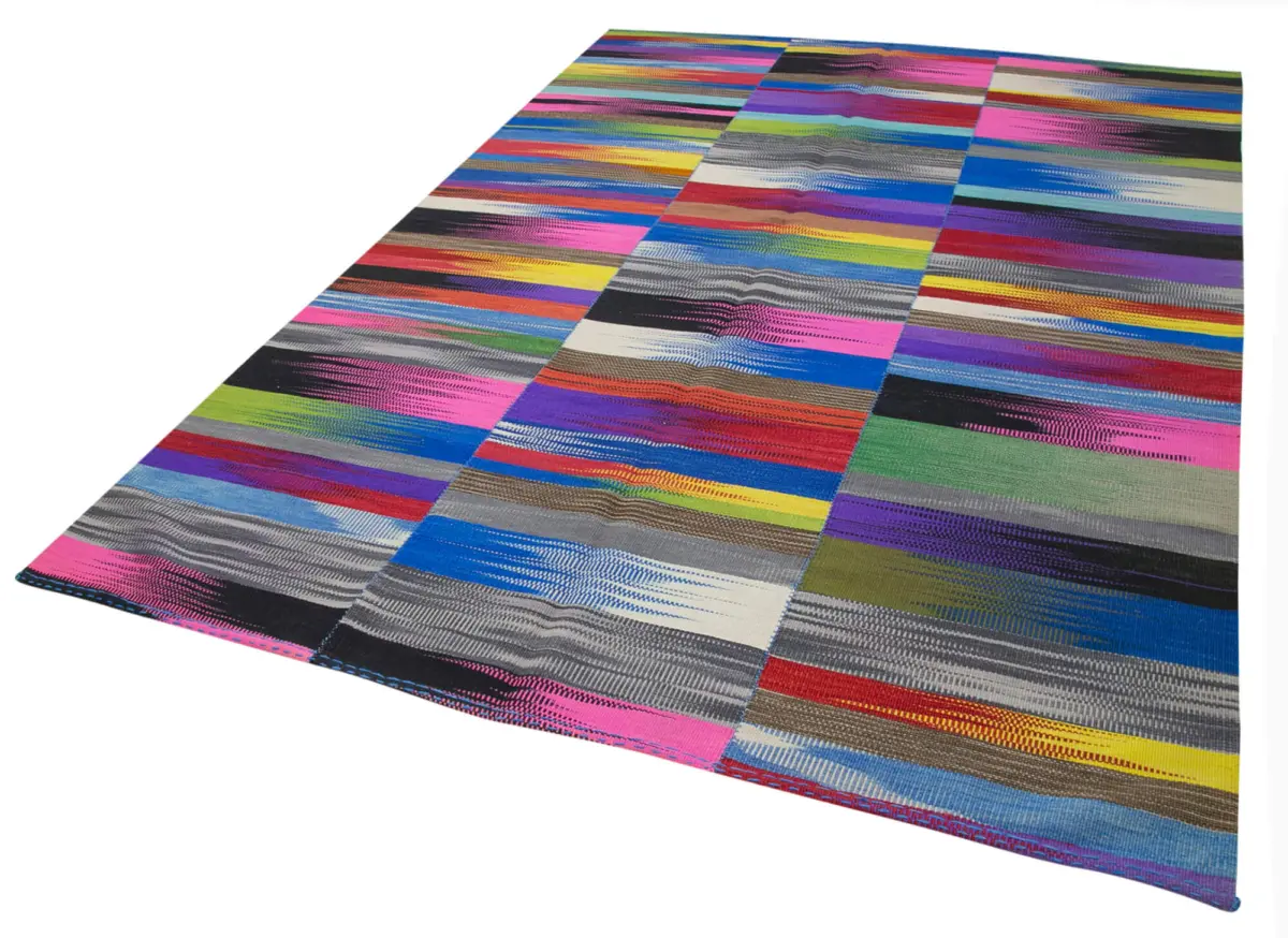 Gümgüm Modern Multi Pamuk Üstü Yün El Dokuma Kilim-207x293 - Görsel 3