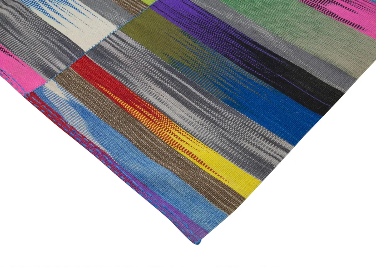 Gümgüm Modern Multi Pamuk Üstü Yün El Dokuma Kilim-207x293 - Görsel 4
