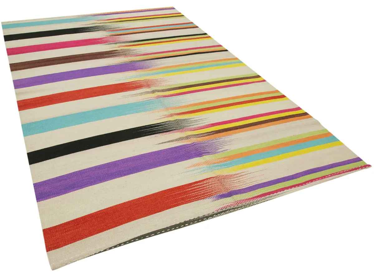 Gümgüm Modern Multi Pamuk Üstü Yün El Dokuma Kilim-181x277 - Görsel 2