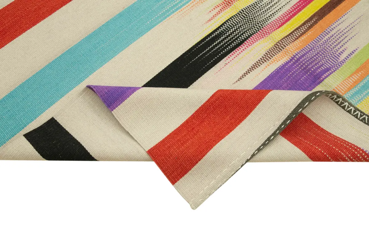 Gümgüm Modern Multi Pamuk Üstü Yün El Dokuma Kilim-181x277 - Görsel 6