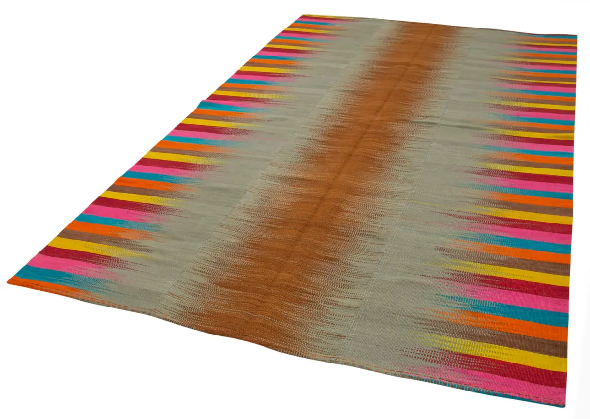 Gümgüm Modern Multi Pamuk Üstü Yün El Dokuma Kilim-211x316 - Görsel 3