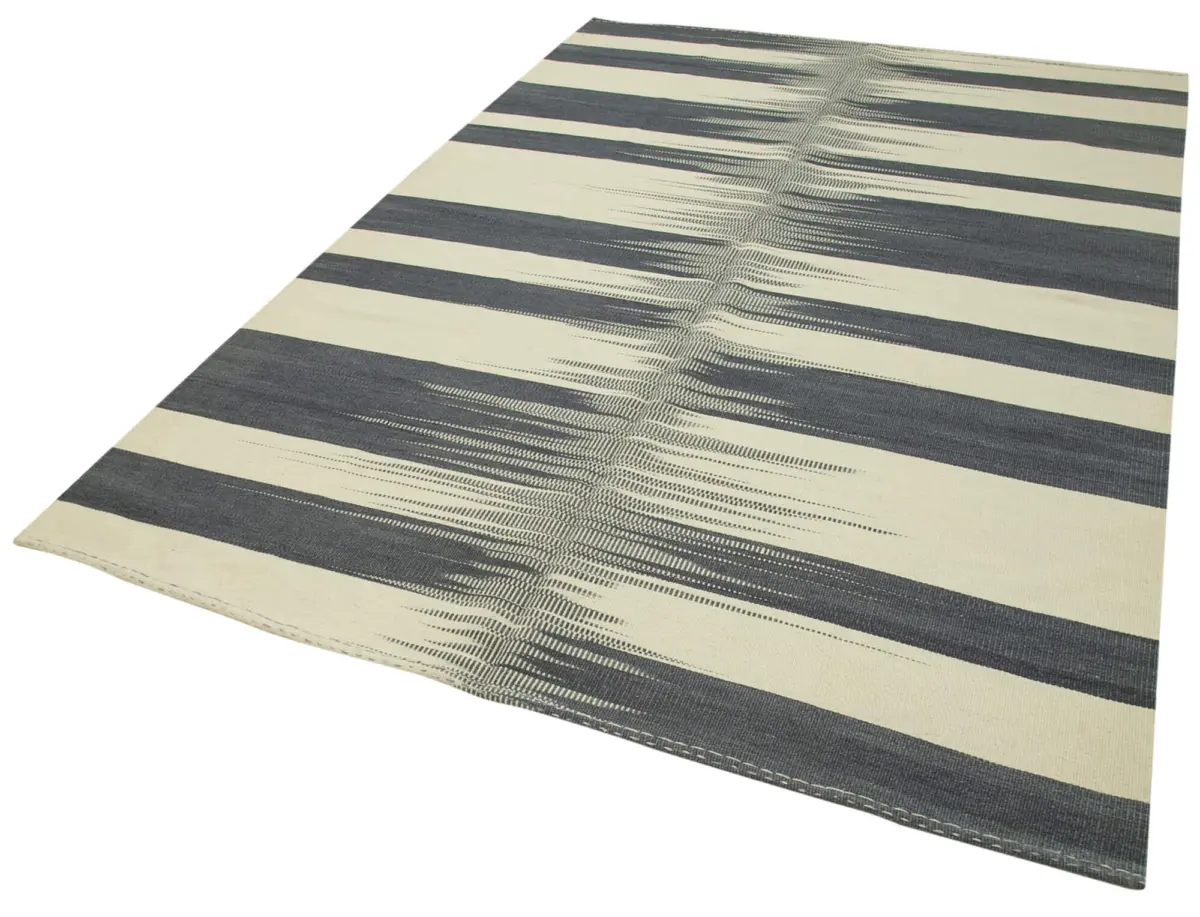 Gümgüm Modern Bej Pamuk Üstü Yün El Dokuma Kilim-177x276 - Görsel 3