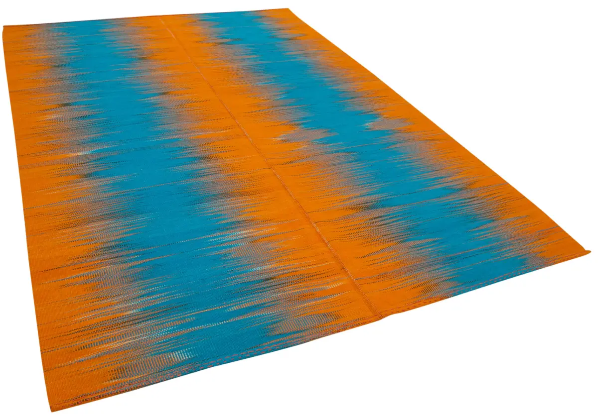 Gümgüm Modern Turuncu Pamuk Üstü Yün El Dokuma Kilim-203x287 - Görsel 2