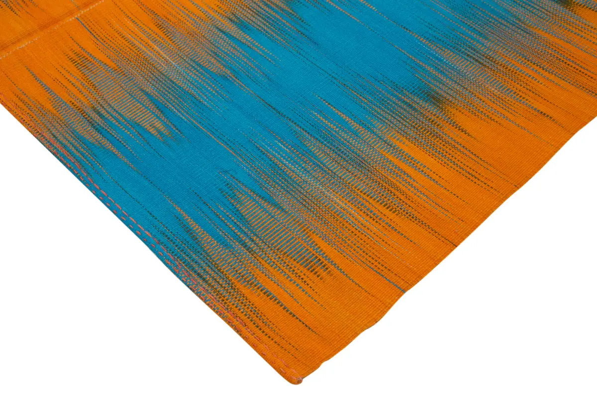 Gümgüm Modern Turuncu Pamuk Üstü Yün El Dokuma Kilim-203x287 - Görsel 4