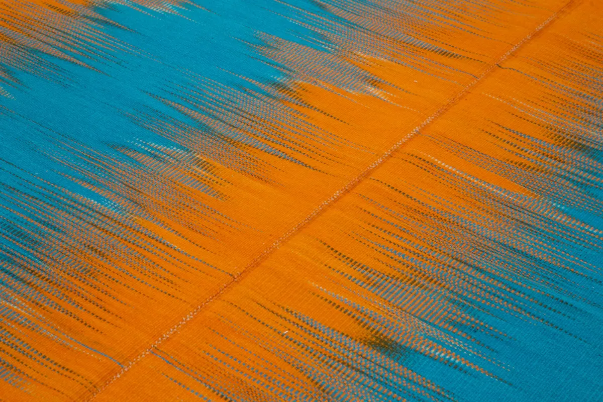 Gümgüm Modern Turuncu Pamuk Üstü Yün El Dokuma Kilim-203x287 - Görsel 5
