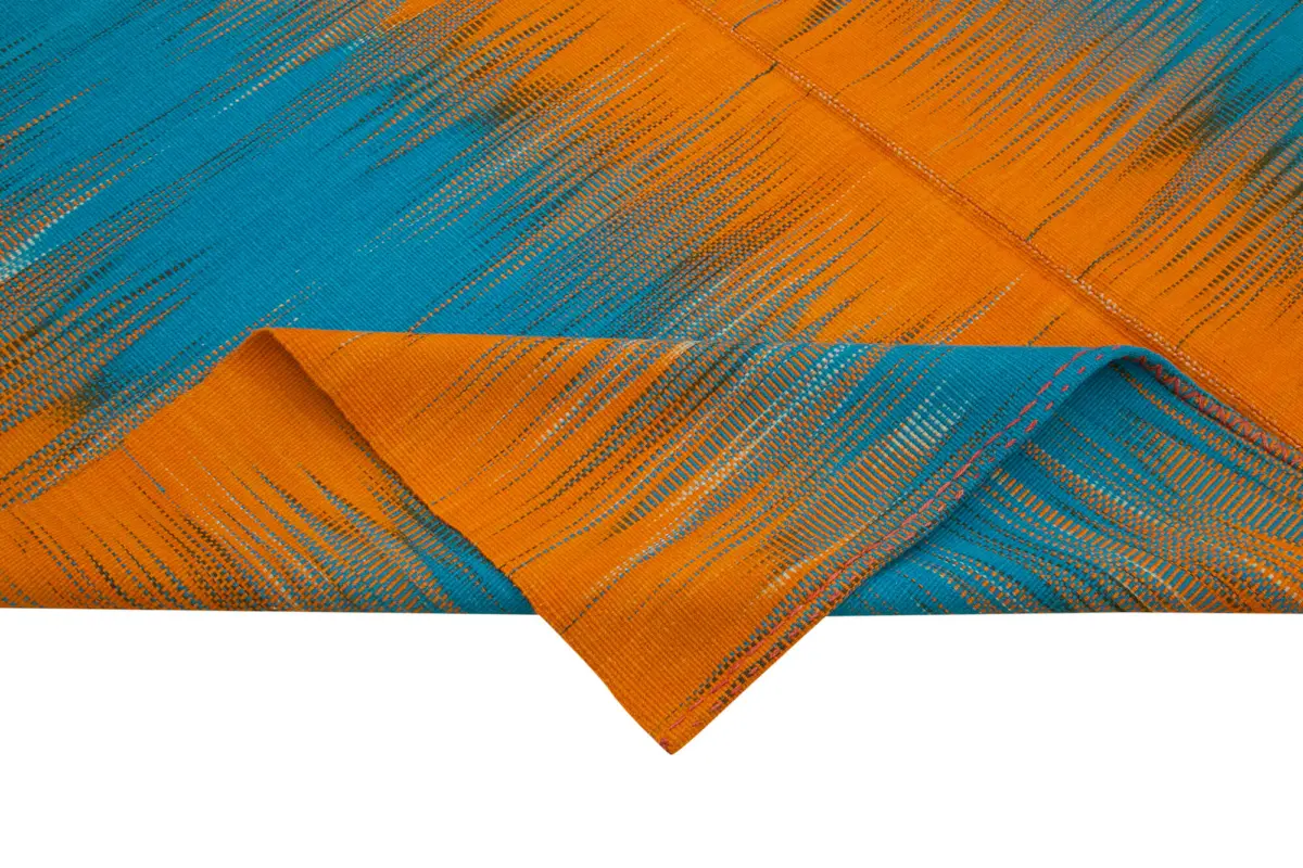 Gümgüm Modern Turuncu Pamuk Üstü Yün El Dokuma Kilim-203x287 - Görsel 6