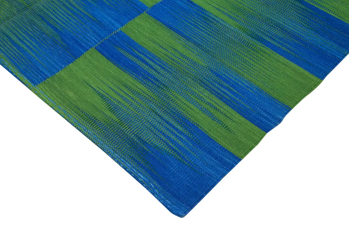 Gümgüm Modern Mavi Pamuk Üstü Yün El Dokuma Kilim-211x254 - Görsel 4