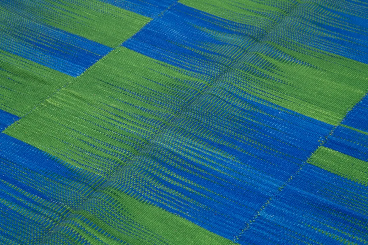 Gümgüm Modern Mavi Pamuk Üstü Yün El Dokuma Kilim-211x254 - Görsel 5