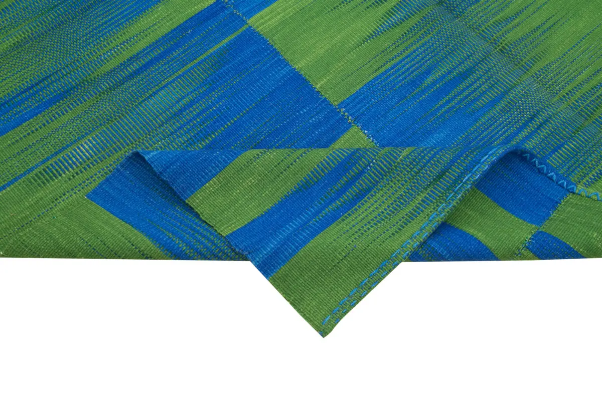 Gümgüm Modern Mavi Pamuk Üstü Yün El Dokuma Kilim-211x254 - Görsel 6