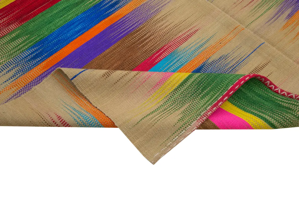 Gümgüm Modern Multi Pamuk Üstü Yün El Dokuma Kilim-203x287 - Görsel 6