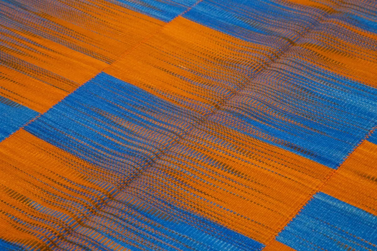 Gümgüm Modern Turuncu Pamuk Üstü Yün El Dokuma Kilim-206x278 - Görsel 5