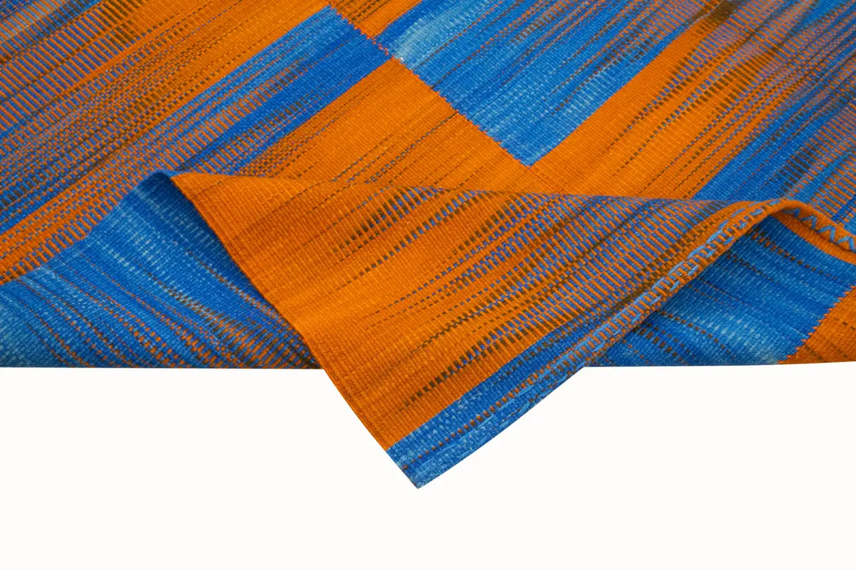 Gümgüm Modern Turuncu Pamuk Üstü Yün El Dokuma Kilim-206x278 - Görsel 6