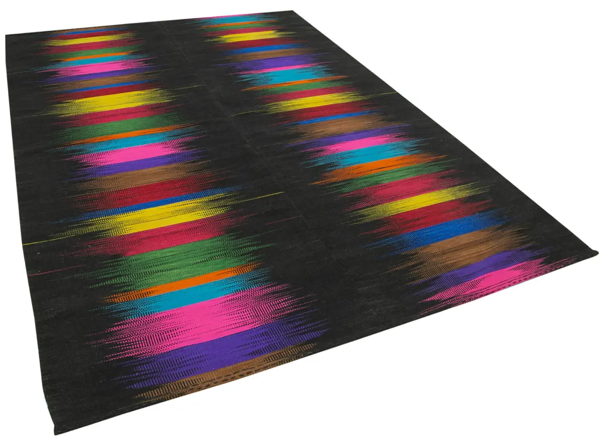 Gümgüm Modern Siyah Pamuk Üstü Yün El Dokuma Kilim-204x291 - Görsel 2