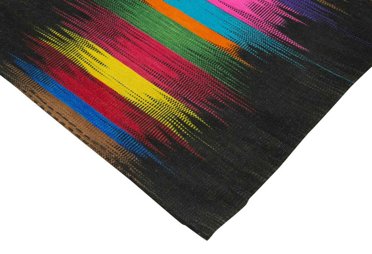 Gümgüm Modern Siyah Pamuk Üstü Yün El Dokuma Kilim-204x291 - Görsel 4