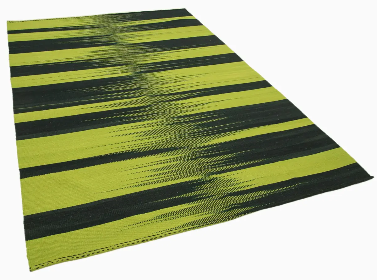 Gümgüm Modern Yeşil Pamuk Üstü Yün El Dokuma Kilim-180x264 - Görsel 2