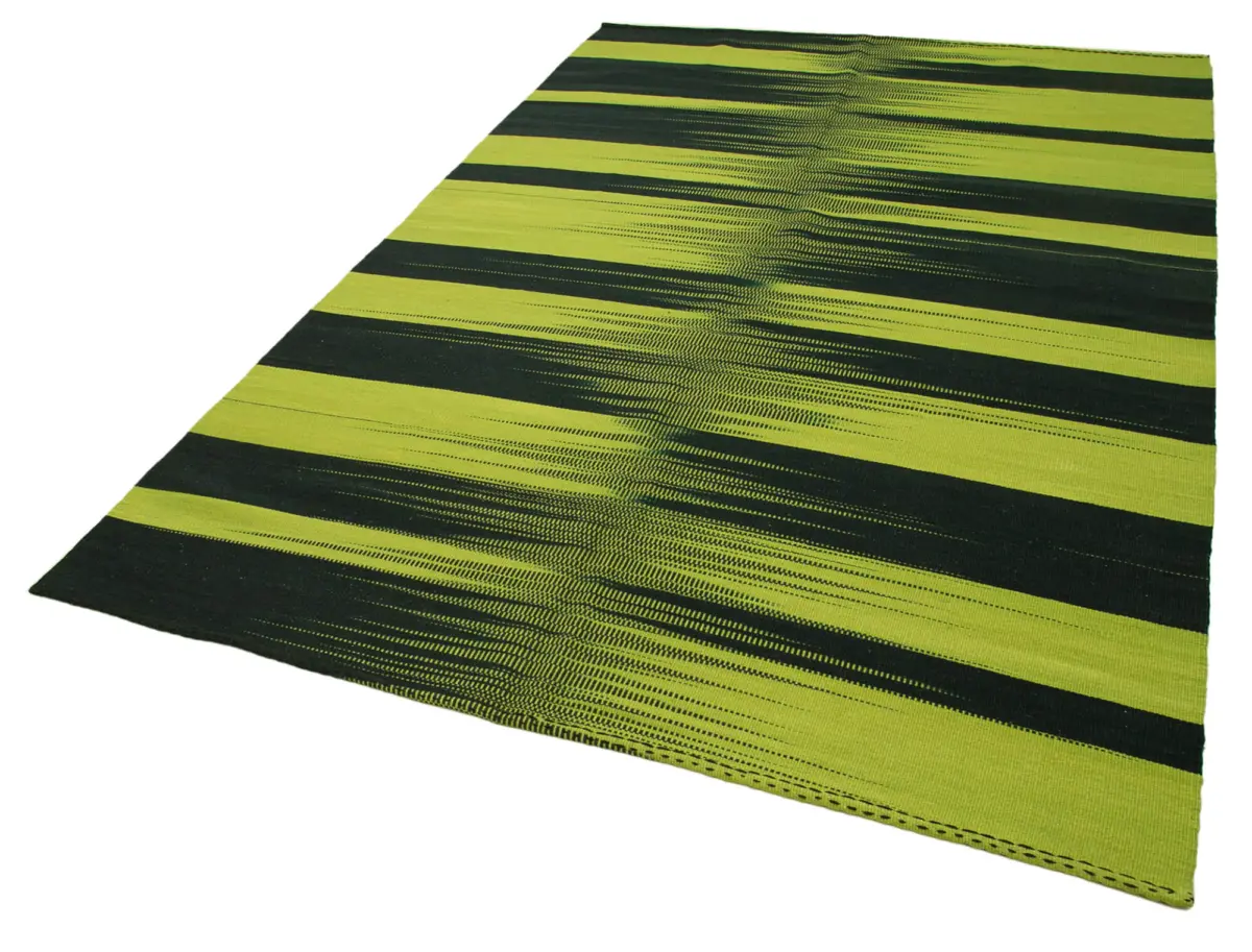 Gümgüm Modern Yeşil Pamuk Üstü Yün El Dokuma Kilim-180x264 - Görsel 3