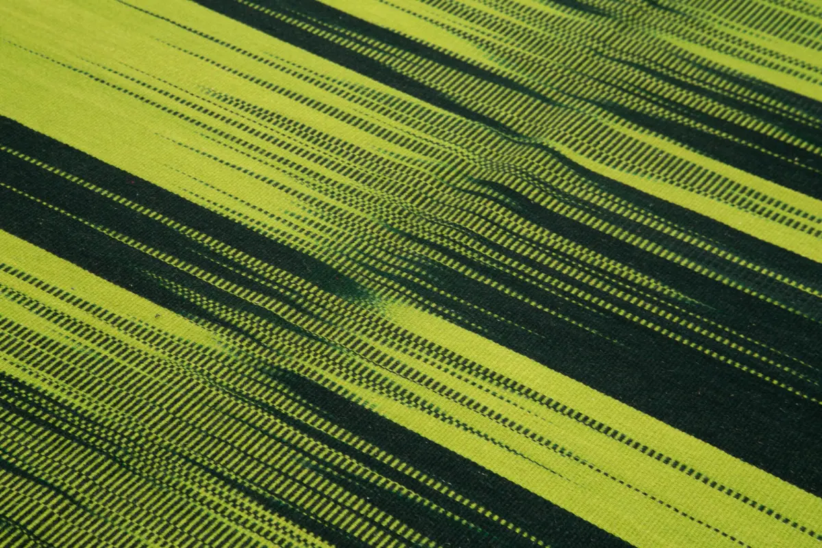 Gümgüm Modern Yeşil Pamuk Üstü Yün El Dokuma Kilim-180x264 - Görsel 5