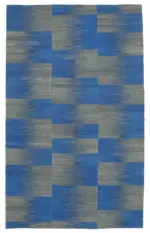 Gümgüm Modern Mavi Pamuk Üstü Yün El Dokuma Kilim-198x323