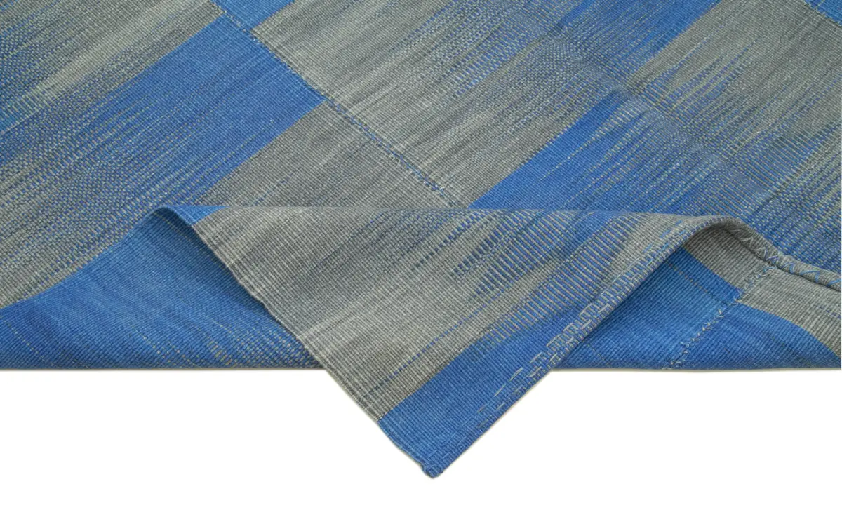 Gümgüm Modern Mavi Pamuk Üstü Yün El Dokuma Kilim-198x323 - Görsel 6