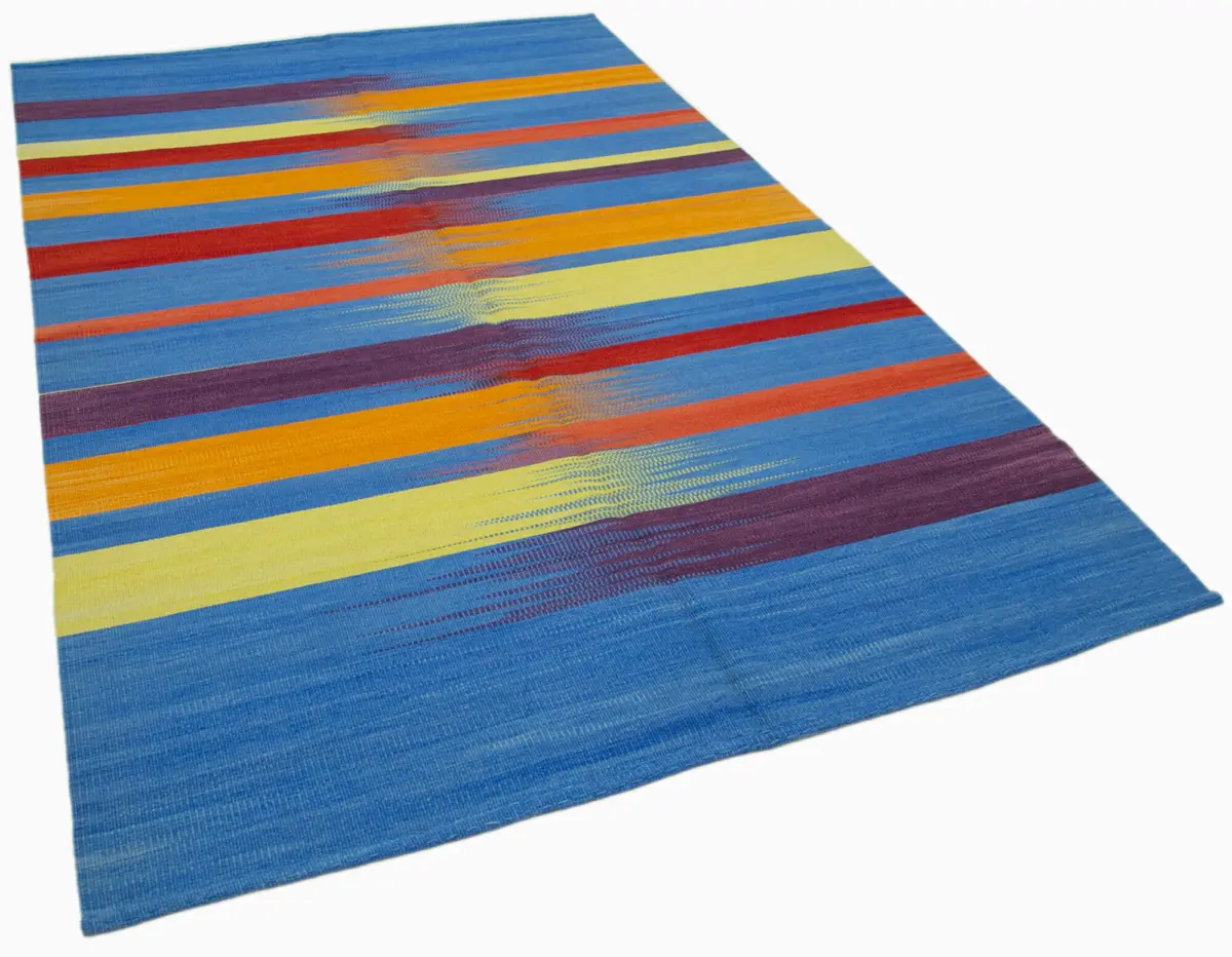 Gümgüm Modern Multi Pamuk Üstü Yün El Dokuma Kilim-181x279 - Görsel 2