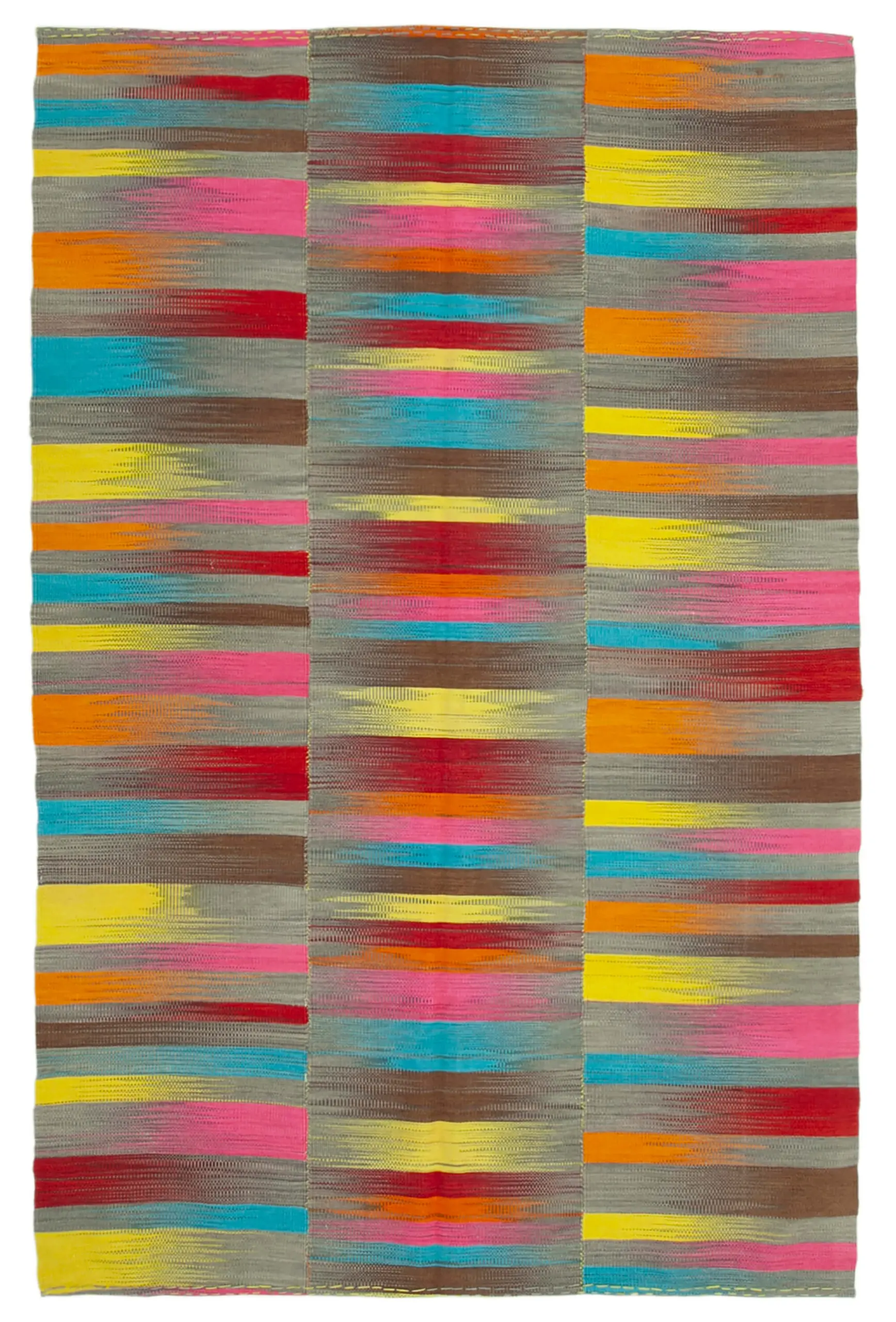 Gümgüm Modern Multi Pamuk Üstü Yün El Dokuma Kilim-196x304 - Görsel 1