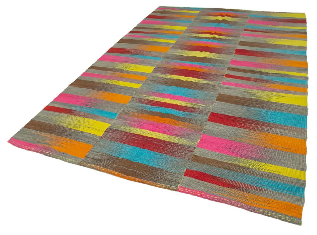 Gümgüm Modern Multi Pamuk Üstü Yün El Dokuma Kilim-196x304 - Görsel 3