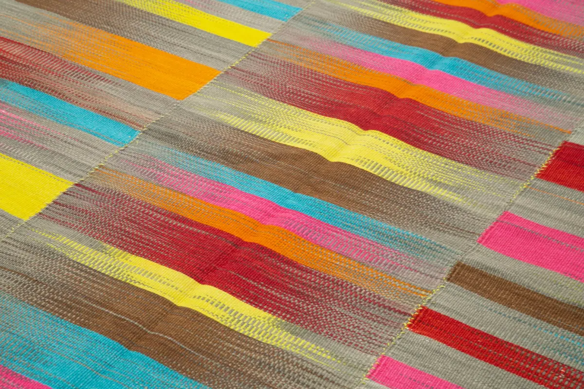 Gümgüm Modern Multi Pamuk Üstü Yün El Dokuma Kilim-196x304 - Görsel 5