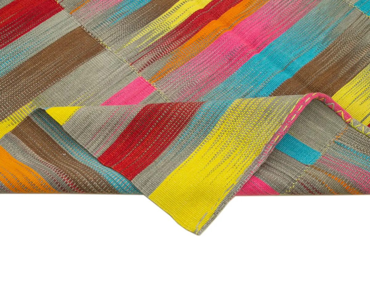 Gümgüm Modern Multi Pamuk Üstü Yün El Dokuma Kilim-196x304 - Görsel 6