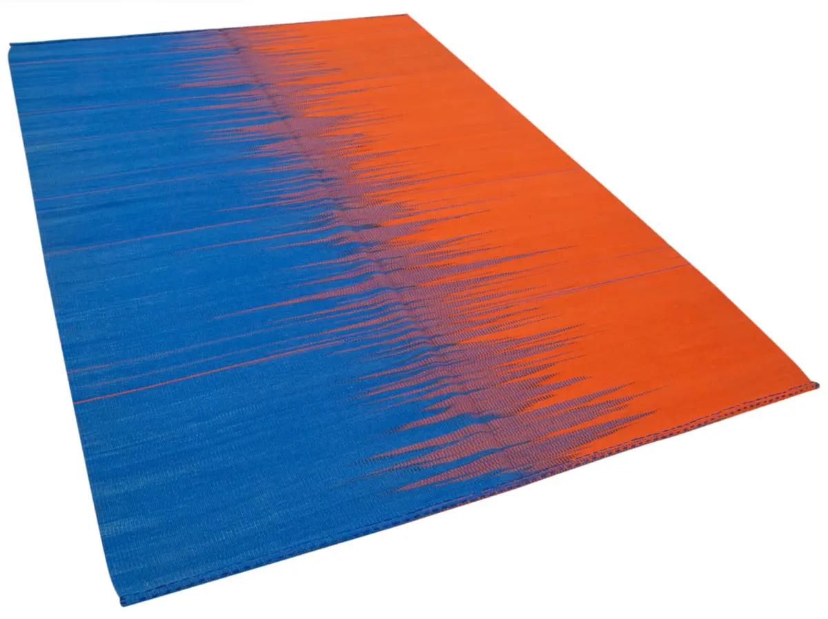 Gümgüm Modern Mavi Pamuk Üstü Yün El Dokuma Kilim-178x265 - Görsel 2