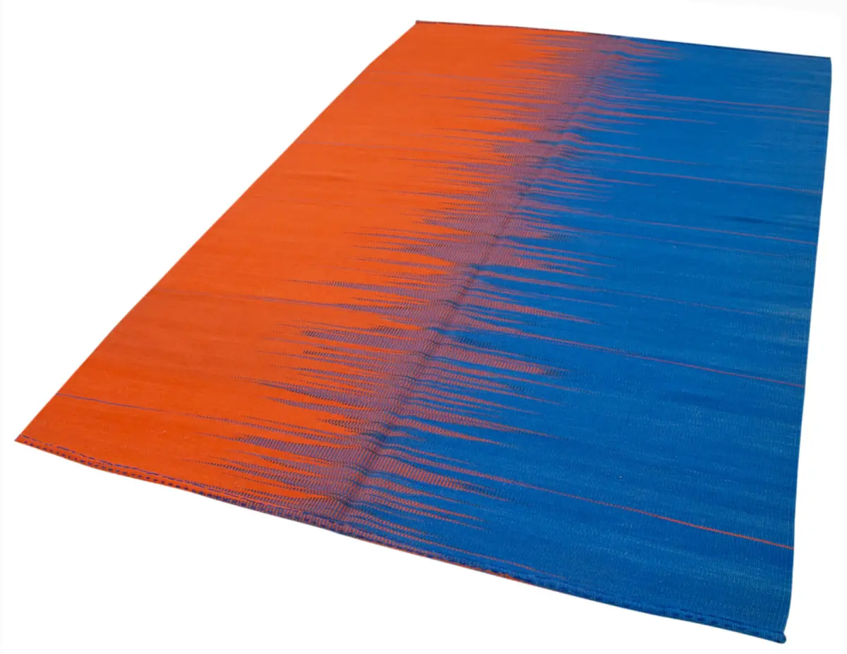 Gümgüm Modern Mavi Pamuk Üstü Yün El Dokuma Kilim-178x265 - Görsel 3