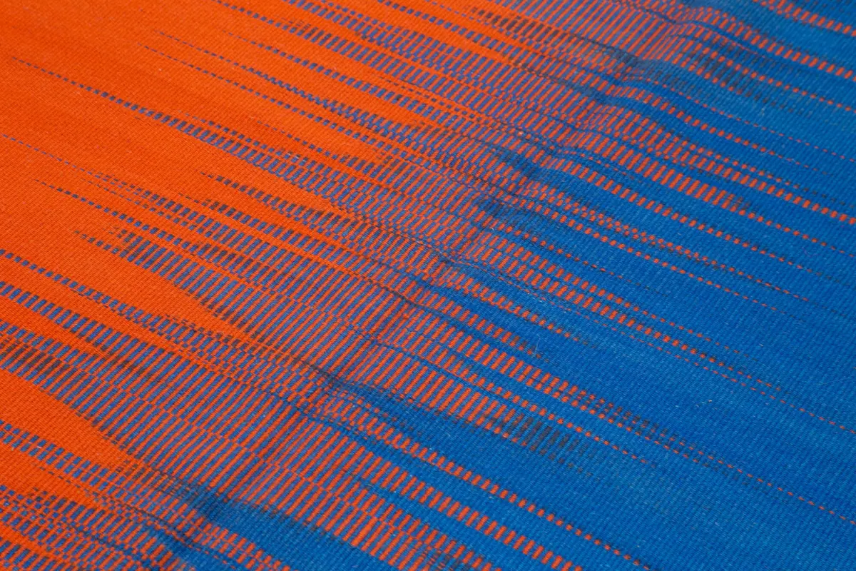 Gümgüm Modern Mavi Pamuk Üstü Yün El Dokuma Kilim-178x265 - Görsel 5