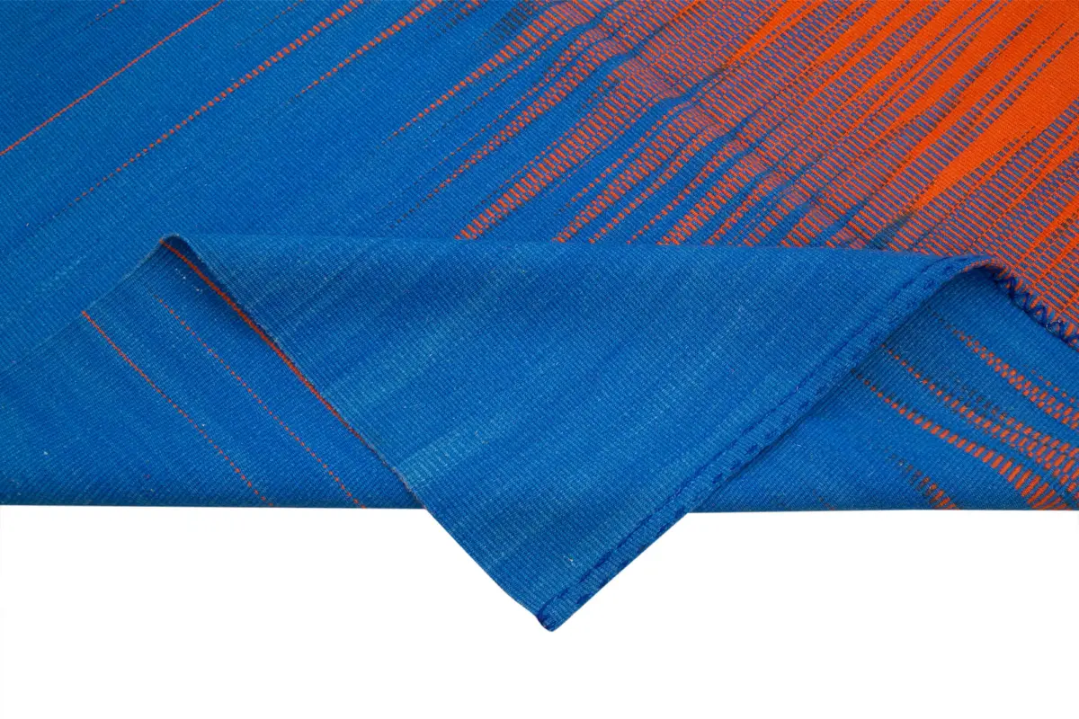 Gümgüm Modern Mavi Pamuk Üstü Yün El Dokuma Kilim-178x265 - Görsel 6