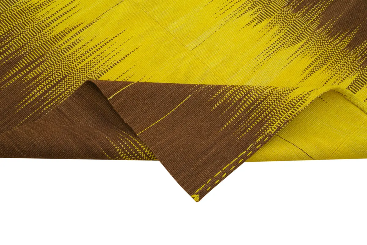 Gümgüm Modern Sarı Pamuk Üstü Yün El Dokuma Kilim-209x306 - Görsel 6