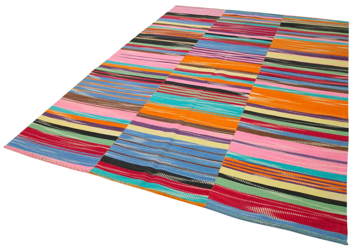 Gümgüm Modern Multi Pamuk Üstü Yün El Dokuma Kilim-209x301 - Görsel 3