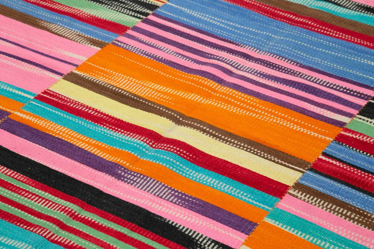 Gümgüm Modern Multi Pamuk Üstü Yün El Dokuma Kilim-209x301 - Görsel 5