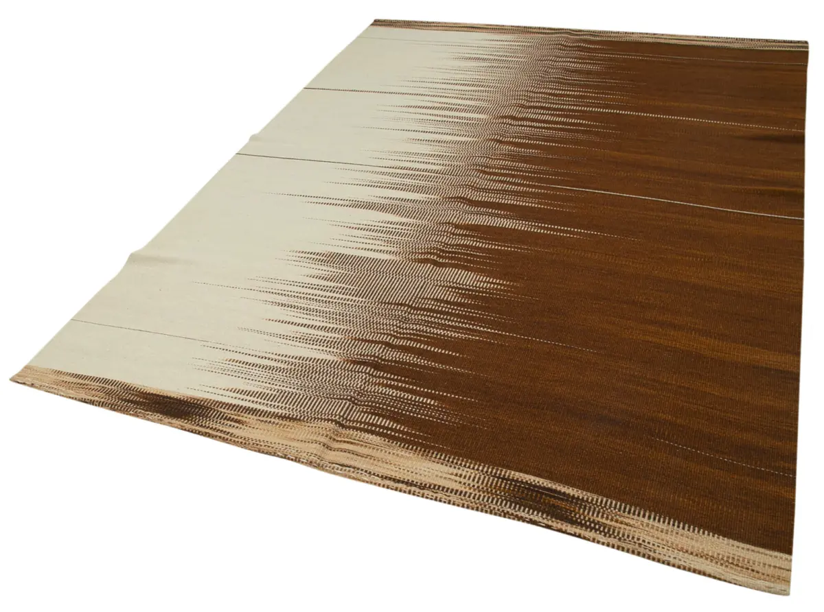 Gümgüm Modern Kahverengi Pamuk Üstü Yün El Dokuma Kilim-181x250 - Görsel 3